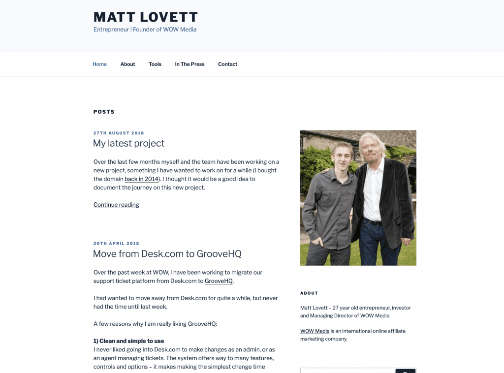 The old MattLovett.co.uk design