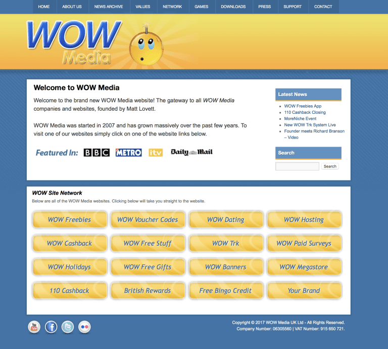 WOW Media website in 2011